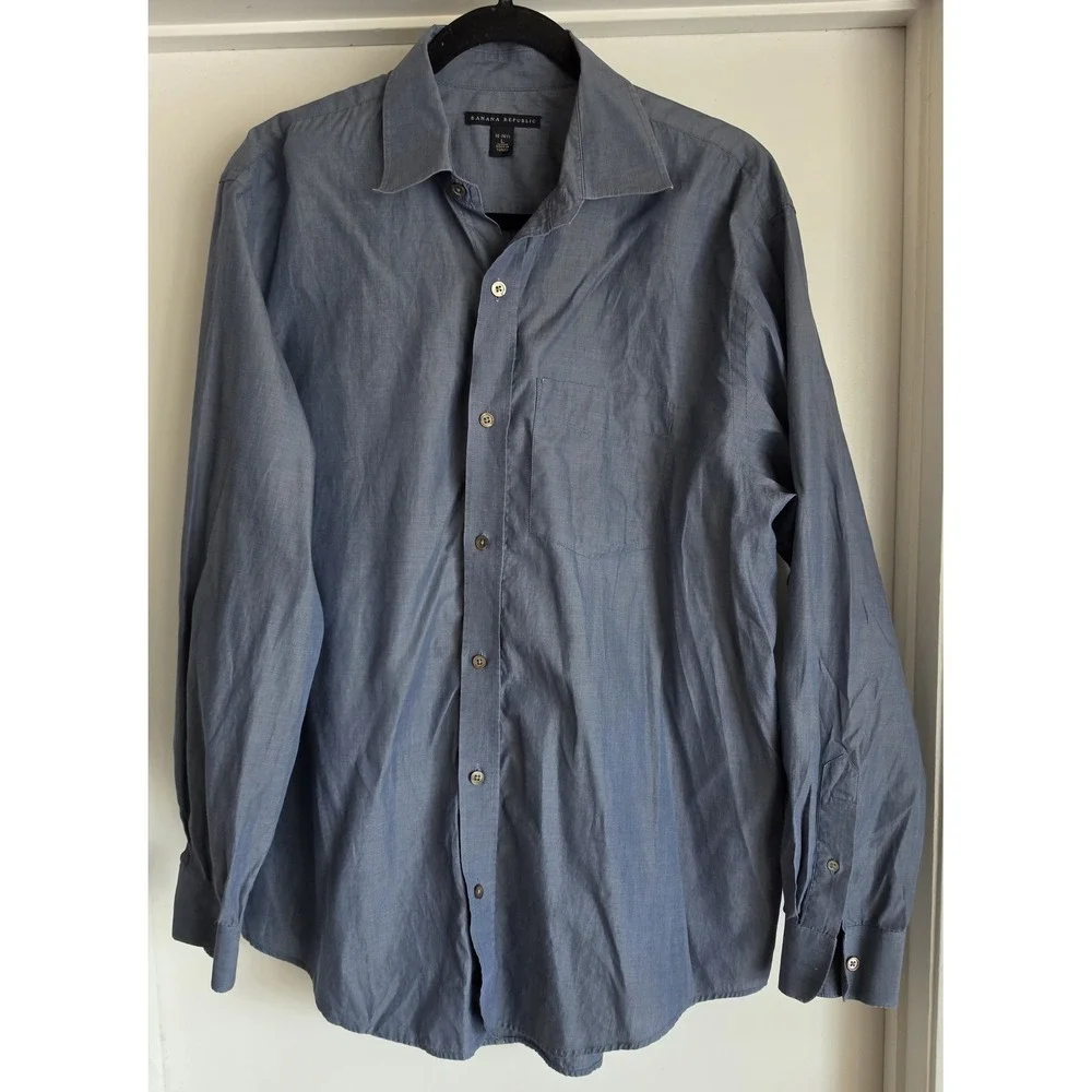 Banana Republic Men's Long Sleeve Cotton Shirt Size L Blue Solid Collared